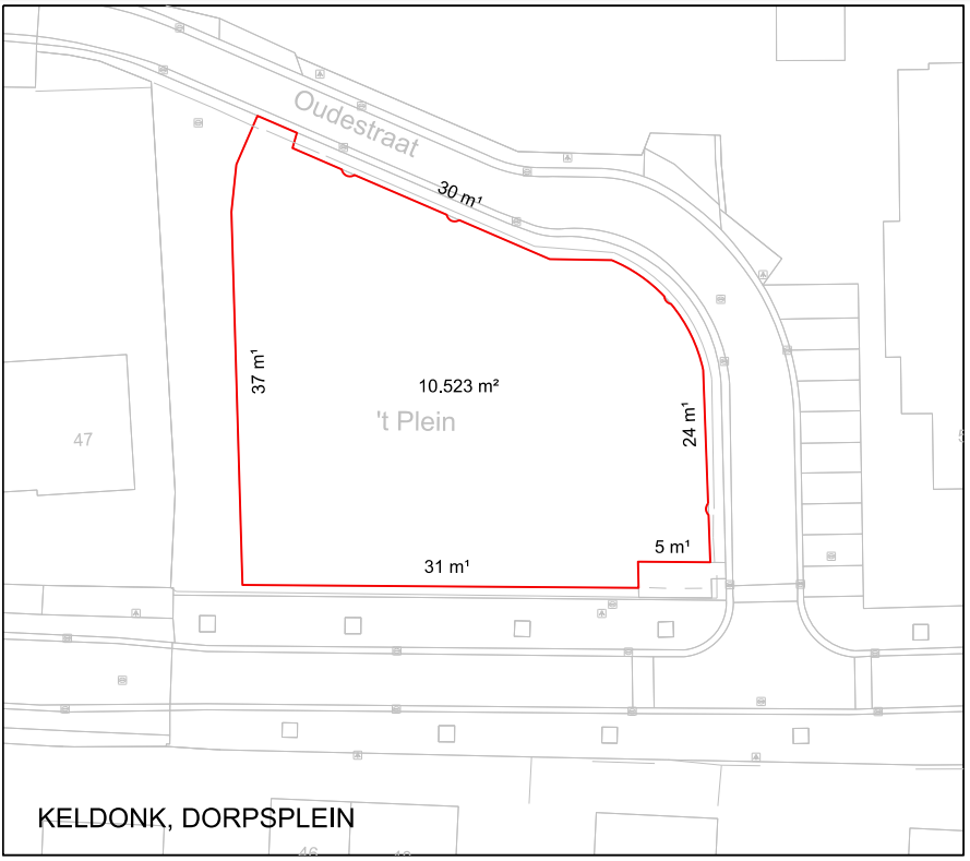 Keldonk, Dorpsplein, evenemententerrein van 10.523 vierkante meter